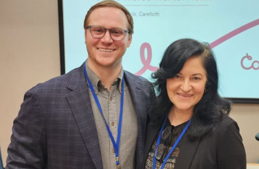 Valeria Tivnan (Vice President of Population Health Strategy & Wellbeing at IMA Boston) and Alex Marcello (Director of Compensation, Benefits, and Systems at Careforth) at the 2025 Health Enhancement Research Organization (HERO) Forum. Alex presented on Careforth's wellness journey. 