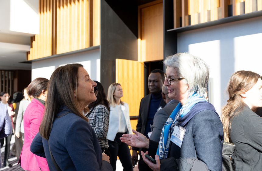 Two women networking at a Chamber event
